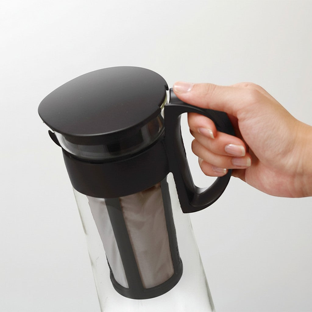 whb-superb HARIO Cold Brew Kaffeekanne aus Glas mit schwarzem Deckel und Sieb, 1000 ml Fassungsvermögen