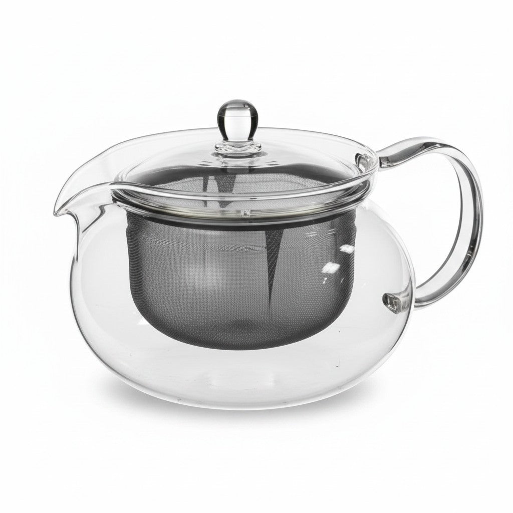 whb-superb HARIO Teekanne aus hitzebeständigem Borsilikatglas mit großem Edelstahlsieb und tropffreier Tülle 450ml