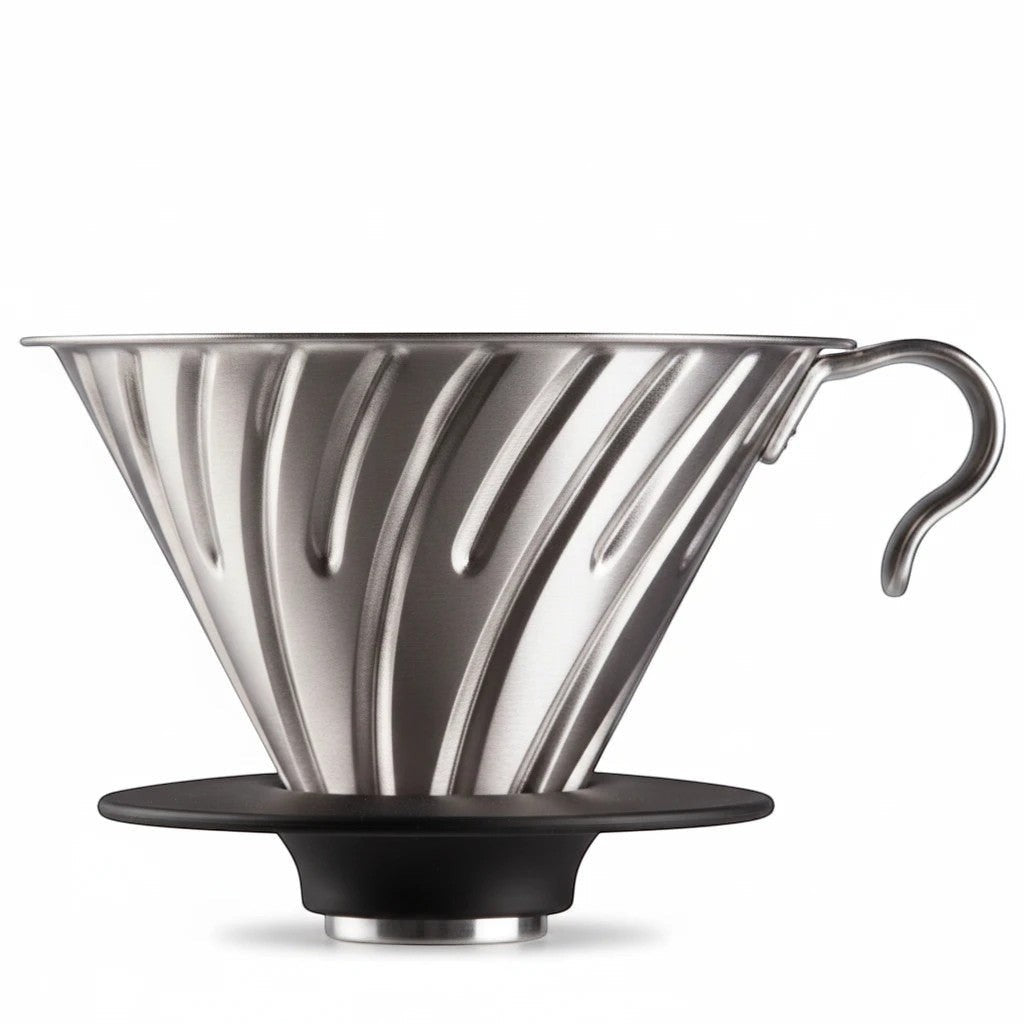 whb-superb Hario V60 Metal Dripper 02 Kaffeefilterhalter aus Edelstahl mit schwarzer Silikonbasis für Handaufguss