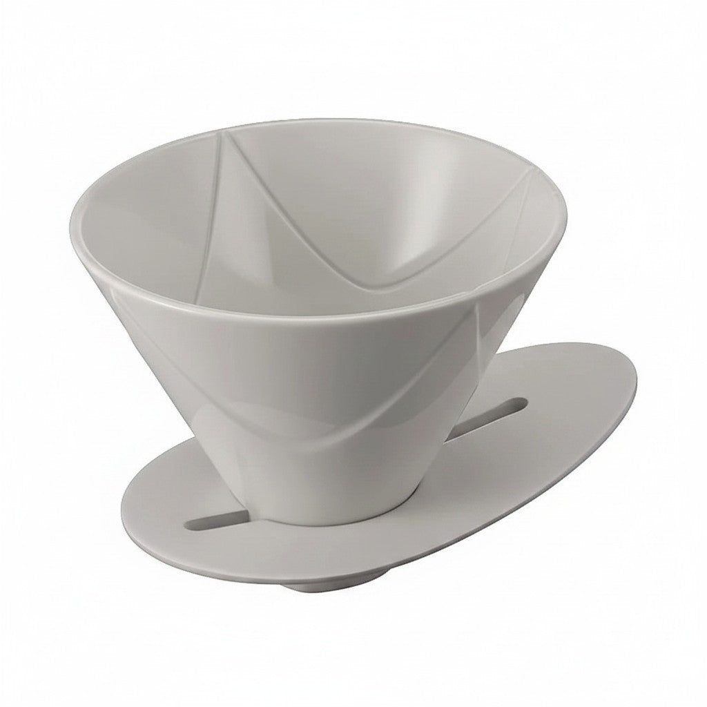 whb-superb Hario V60 Mugen Kaffeetropfer Größe 02 aus weißer Keramik mit Rautenmuster und Kunststoffsockel