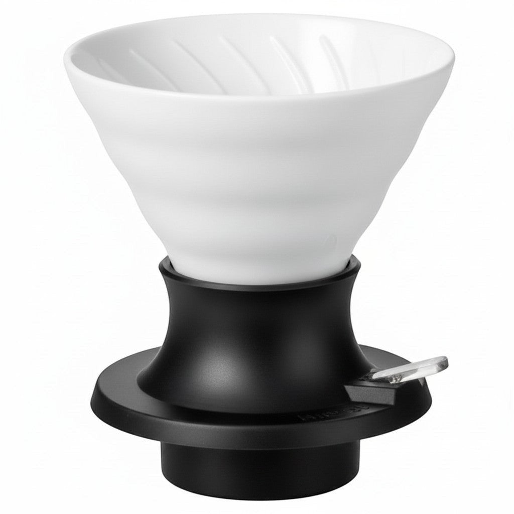 whb-superb HARIO V60 Switch Kaffeebereiter aus weißer Arita-Yaki Keramik mit schwarzem Sockel für Pour-Over Kaffee