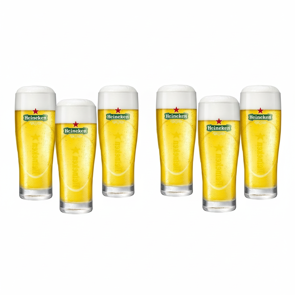 whb-superb Heineken Ellipse Bierglas-Set mit 6 Gläsern, 250 ml, mit rotem Stern Logo und Schaumkrone