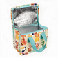 whb-superb isolierte Lunchbox für Kinder mit buntem Tierdruck, silbernem Innenfutter und türkisen Tragegriffen