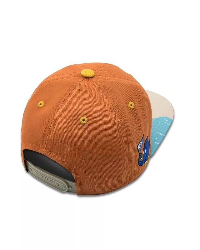 whb-superb koaa Kinder Snapback Pirat in Braun und Beige mit Maus-Stickerei und Schatzkarten-Print auf dem Schirm