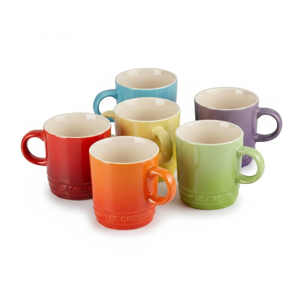 whb-superb 6er-Set Le Creuset Espressotassen aus buntem Steinzeug mit Henkel, 100 ml Fassungsvermögen