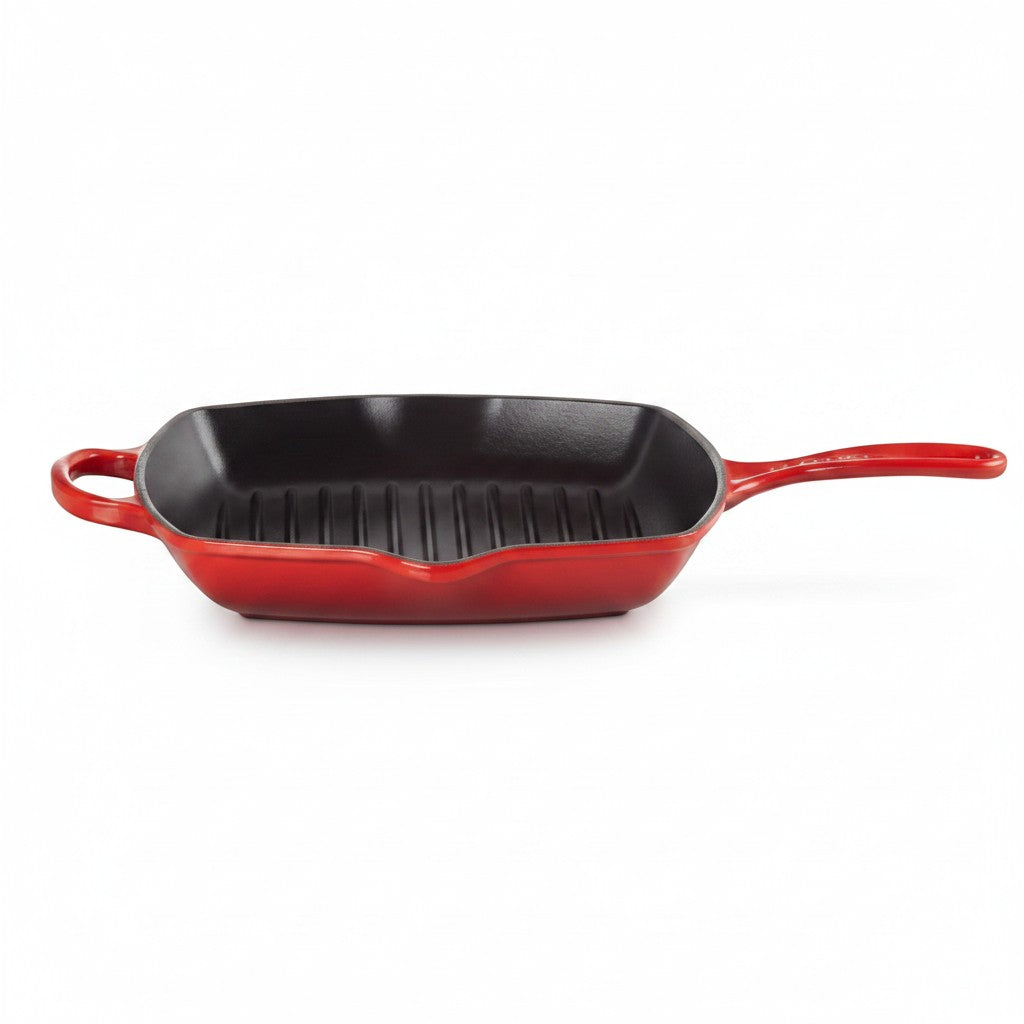 whb-superb Le Creuset Signature Gusseisen-Grillpfanne in Kirschrot mit 26 cm und Grillrippen für Induktion
