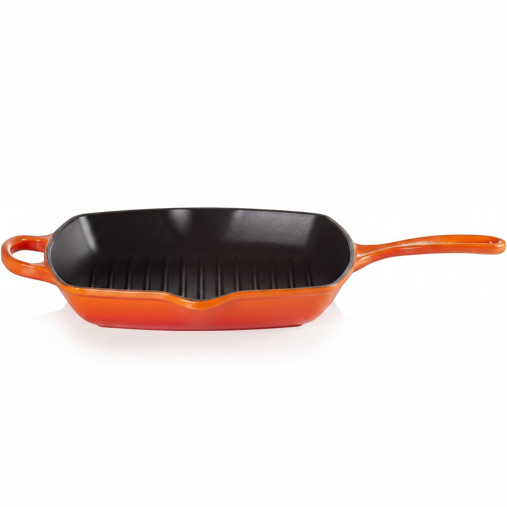 whb-superb Le Creuset Gusseisen-Grillpfanne quadratisch 26 cm in Ofenrot mit Grillrippen für Induktion