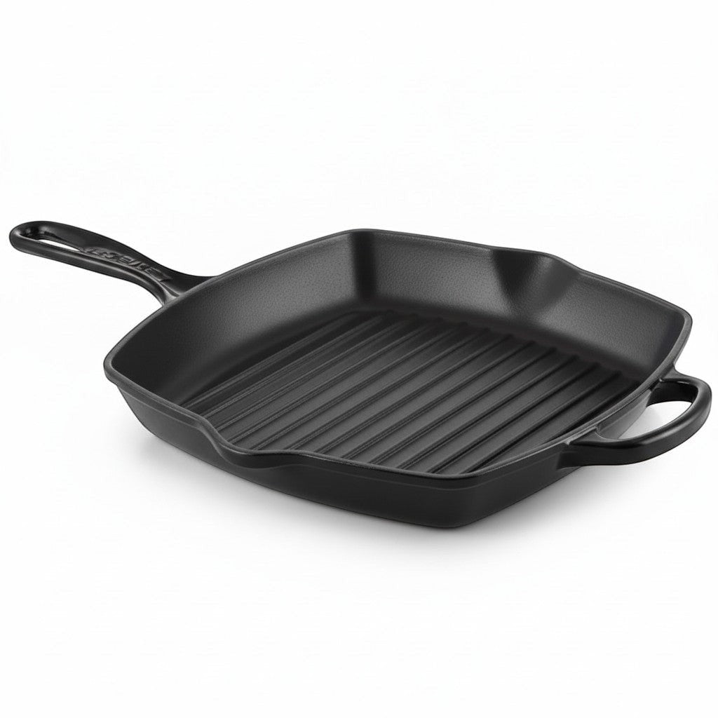 whb-superb Le Creuset Signature Gusseisen Grillpfanne quadratisch 26 cm in Schwarz für Induktion