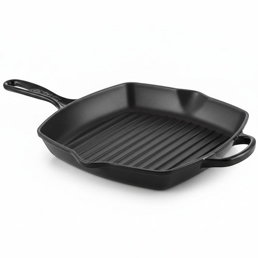 whb-superb Le Creuset Signature Gusseisen Grillpfanne quadratisch 26 cm in Schwarz für Induktion