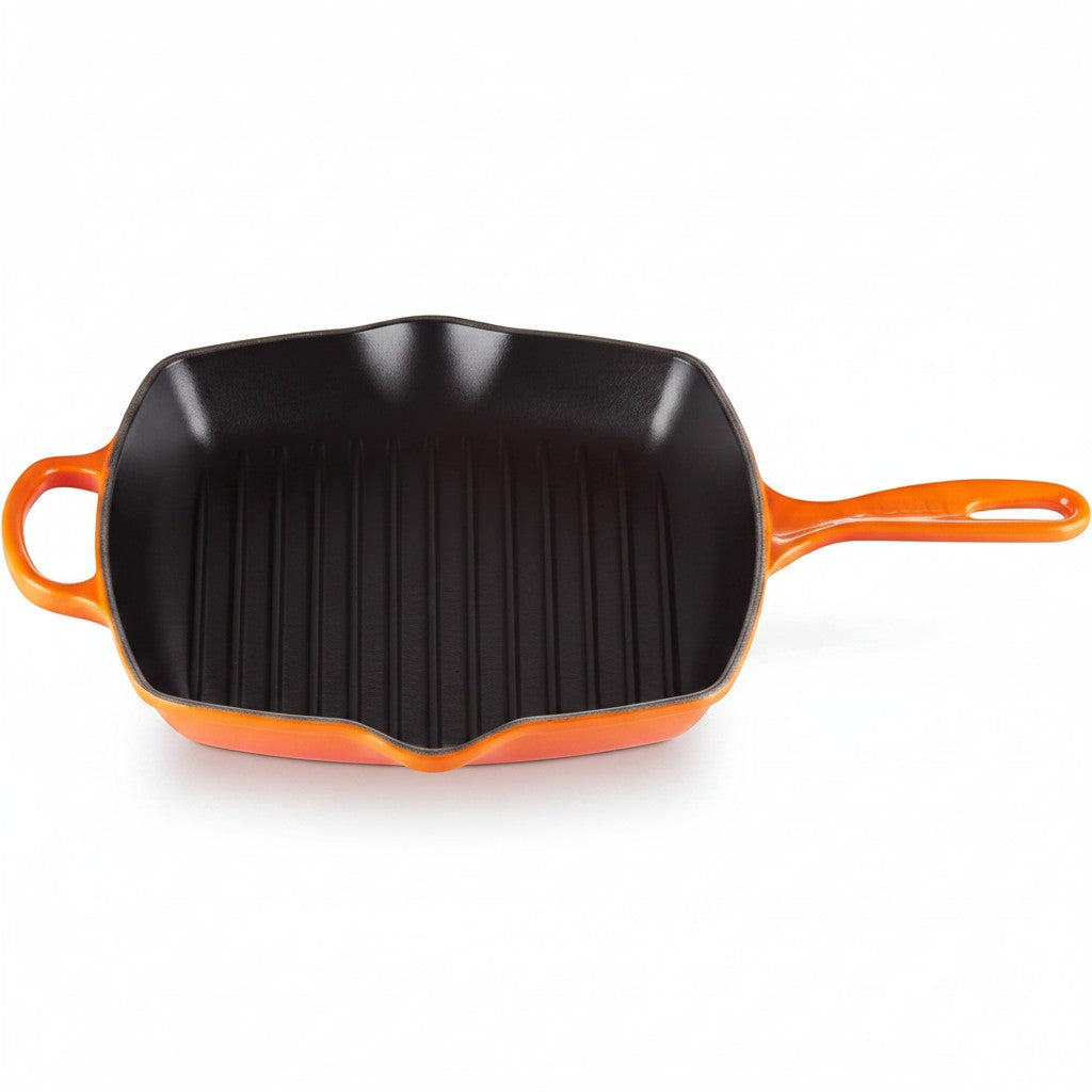 whb-superb Le Creuset quadratische Gusseisen-Grillpfanne in Ofenrot mit Grillrippen für Induktion