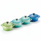 whb-superb LE CREUSET 4er-Set Mini Cocottes aus Steinzeug in Meeresbrise-Farbtönen für Einzelportionen