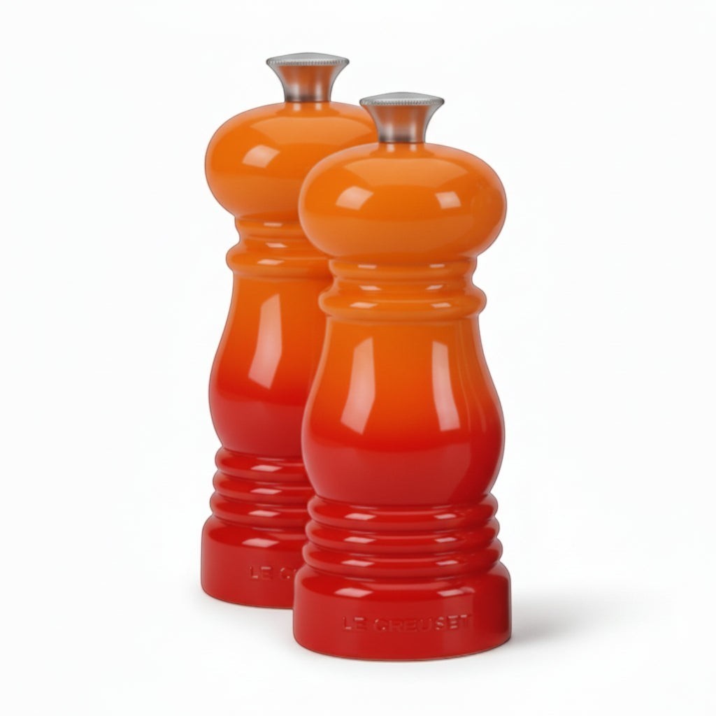 whb-superb Le Creuset Salz- und Pfeffermühlen-Set in Ofenrot aus ABS-Kunststoff mit einstellbarem Keramik-Mahlwerk
