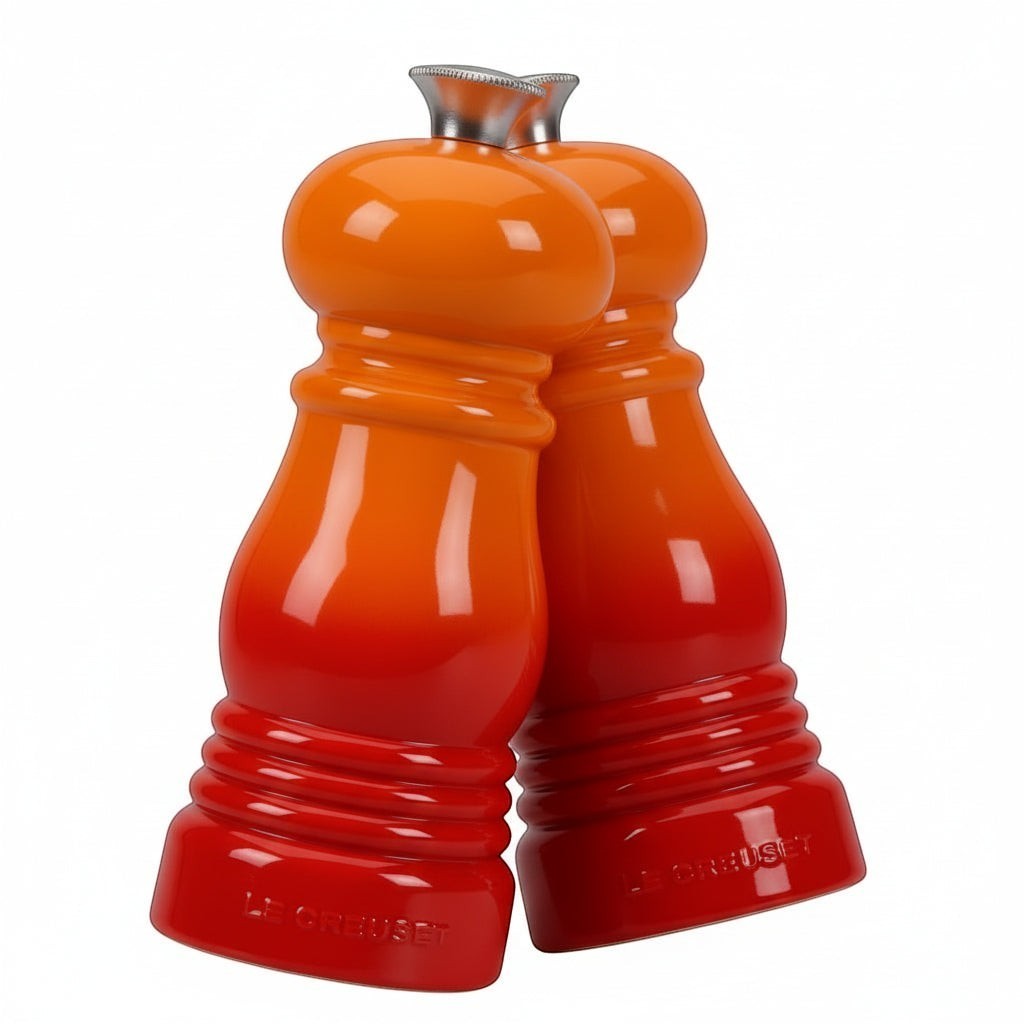 whb-superb Le Creuset Salz- und Pfeffermühlen-Set in Ofenrot aus ABS-Kunststoff mit einstellbarem Keramik-Mahlwerk