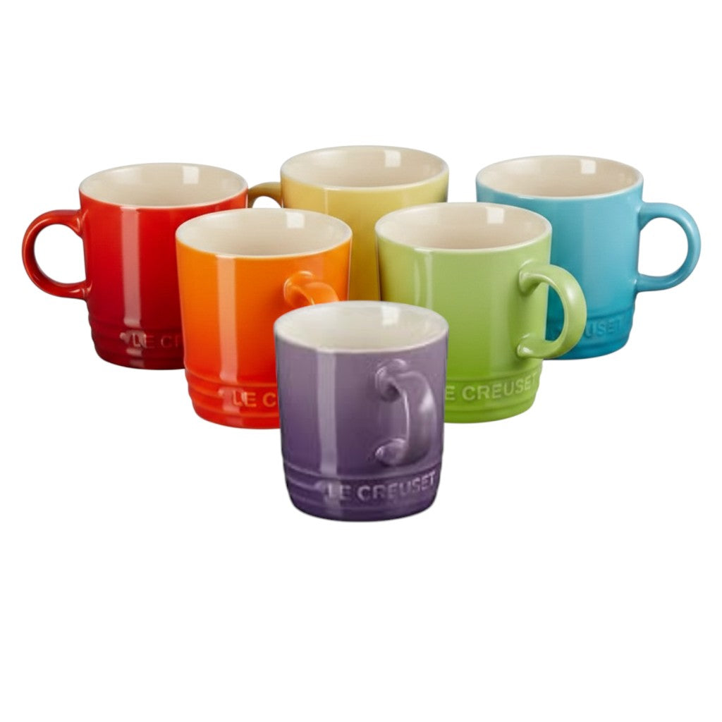 whb-superb LE CREUSET 6er-Set bunte Steinzeug-Becher in Regenbogenfarben mit 350 ml Fassungsvermögen