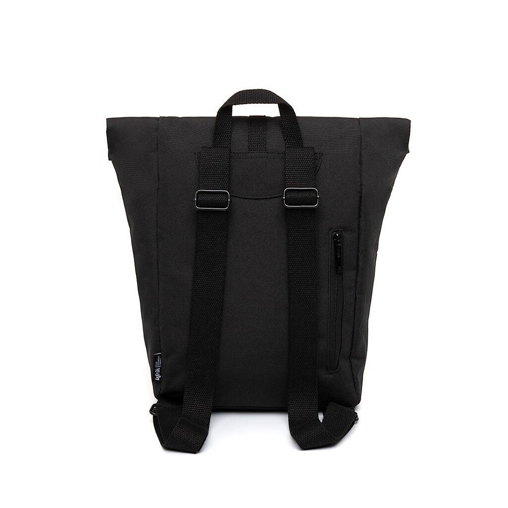 whb-superb Lefrik Rolle Mini Rucksack in Schwarz mit verstellbaren Schultergurten und praktischer Rückentasche