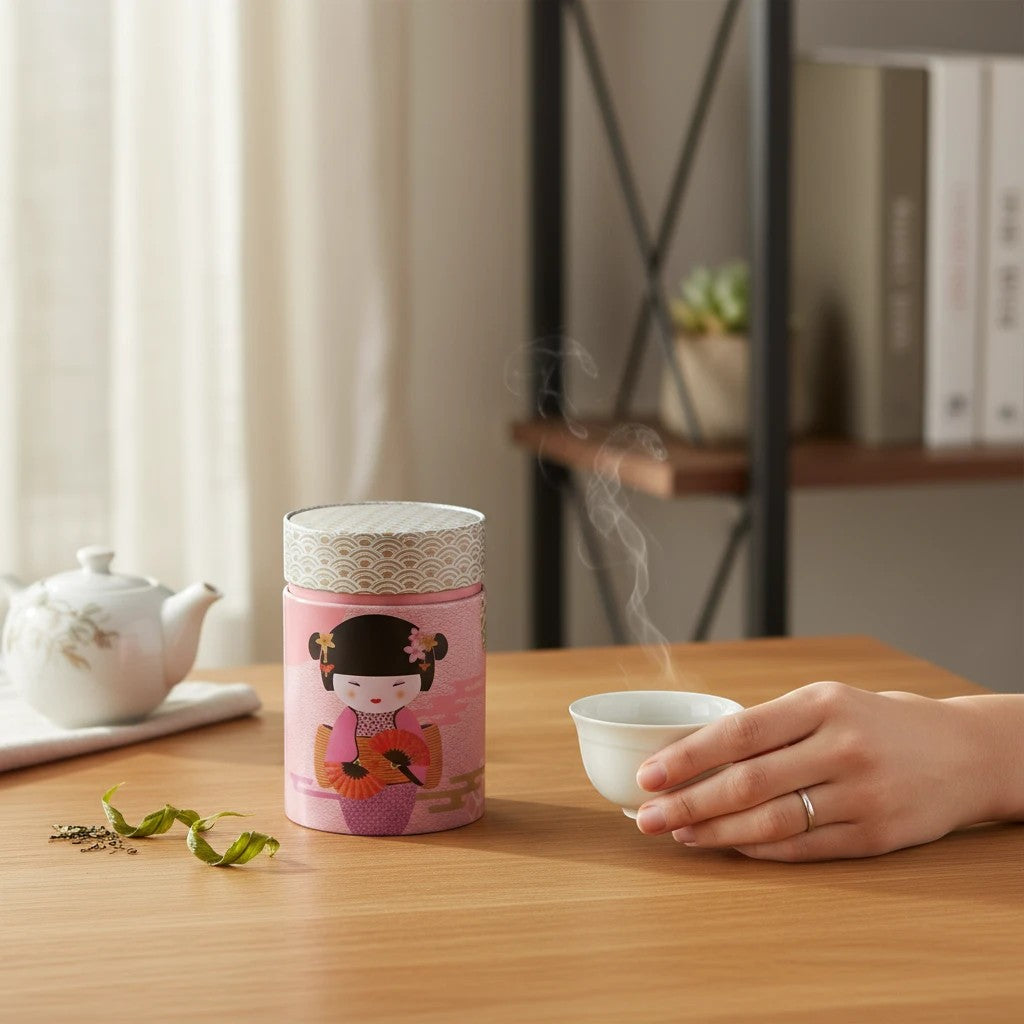whb-superb EigenArt Little Geisha Teedose in Rosa mit Geisha-Motiv zur luftdichten Aufbewahrung von Tee