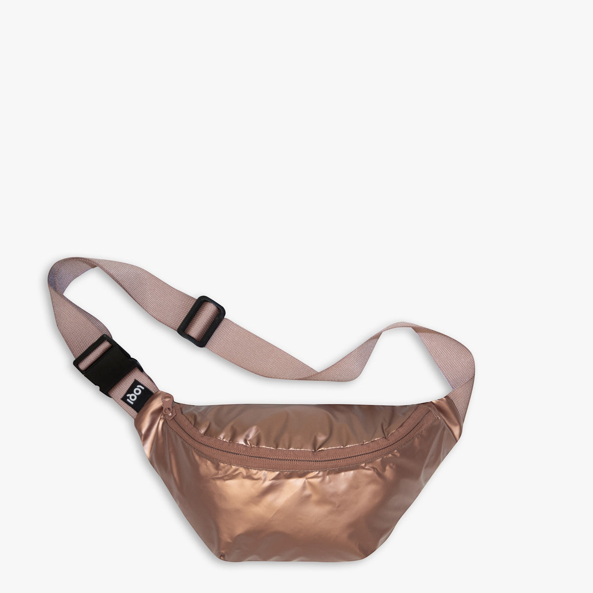 whb-superb LOQI Bauchtasche in glänzendem Roségold aus wasserabweisendem Polyester mit verstellbarem Gurt