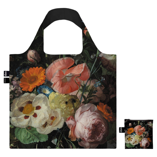 whb-superb LOQI Einkaufstasche aus recyceltem Taft mit Rachel Ruysch Blumenstillleben-Druck und kleiner Tasche