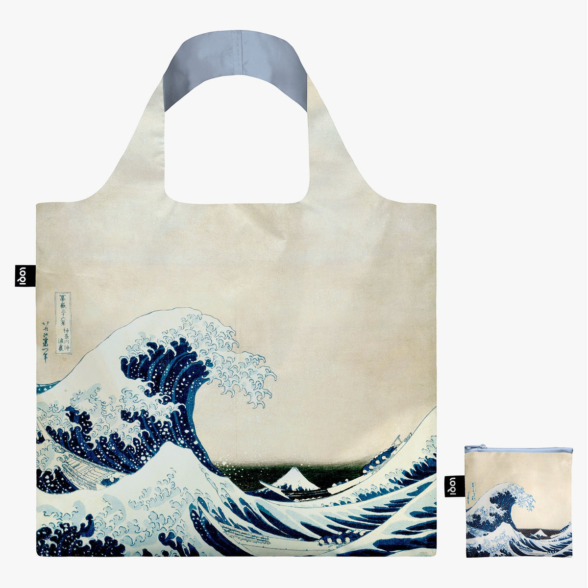 whb-superb LOQI Einkaufstasche aus recyceltem Taft mit blauem Fuji from Gotenyama Wellen-Motiv und passendem Zip-Etui