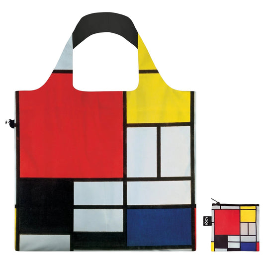 whb-superb LOQI Einkaufstasche mit buntem geometrischem Muster im Mondrian-Stil, faltbar und wasserabweisend