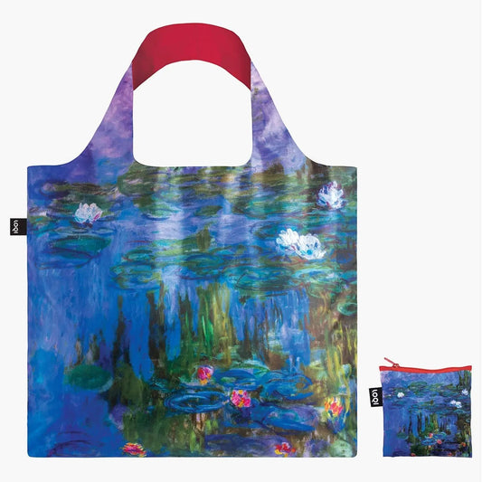 whb-superb LOQI Einkaufstasche mit Claude Monet Seerosen Motiv in Blau- und Pastelltönen aus recyceltem Material