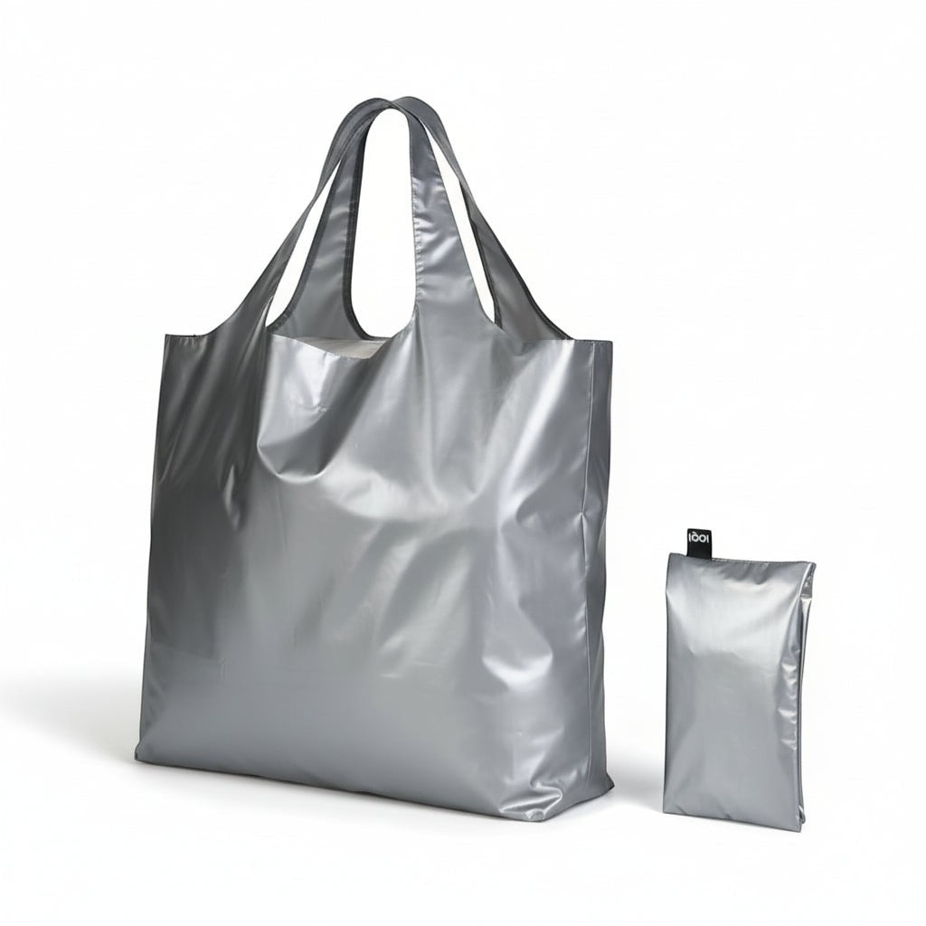 whb-superb LOQI Einkaufstasche in Matt Silver aus wasserabweisendem Polyester, faltbar und bis 20 kg belastbar