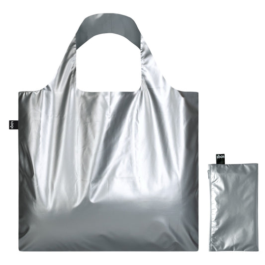 whb-superb LOQI Einkaufstasche in Matt Silver aus wasserabweisendem Polyester mit Reißverschlusstasche