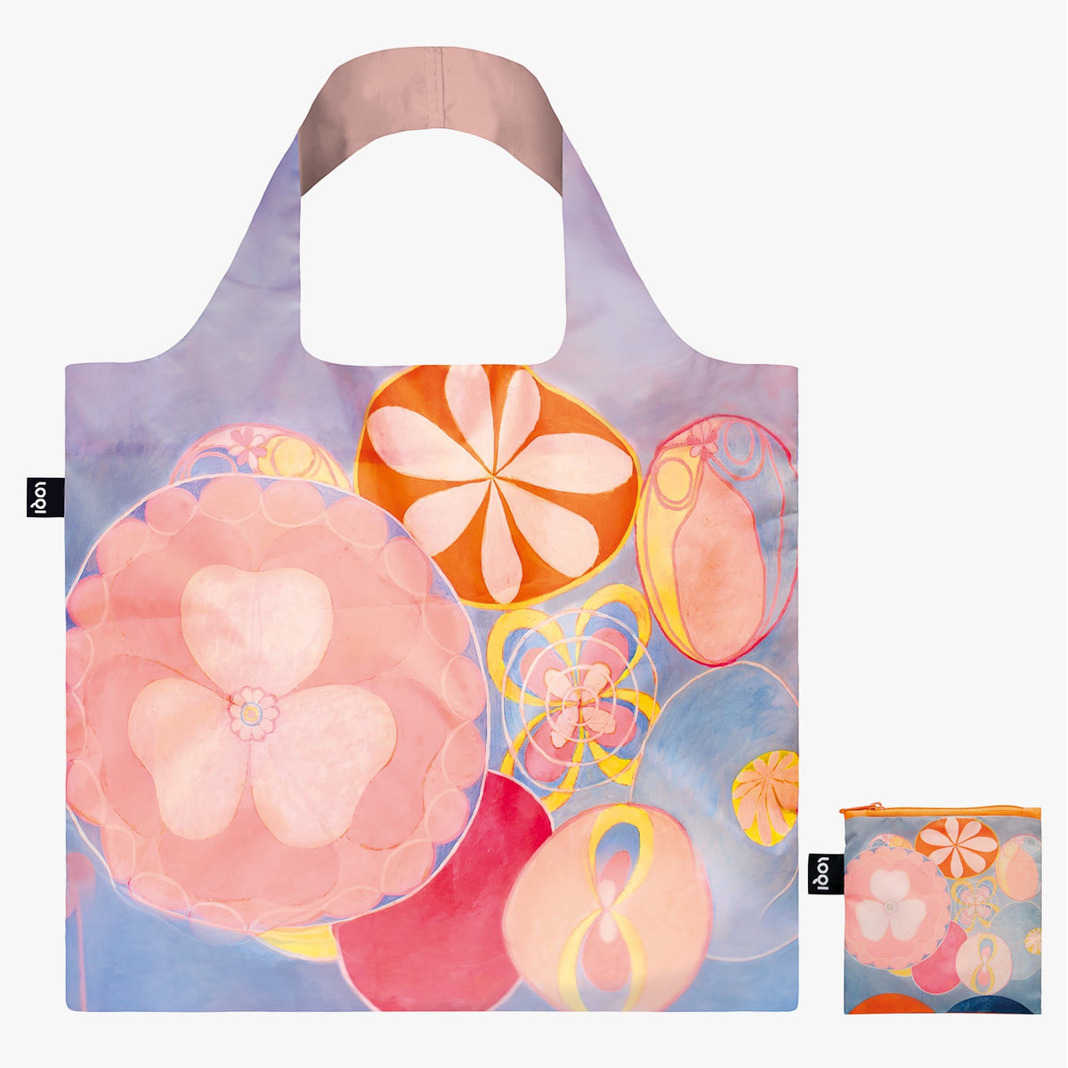 whb-superb LOQI Hilma af Klint Childhood Einkaufstasche aus recyceltem Taft mit buntem Blumenmuster und Reißverschlusstasche