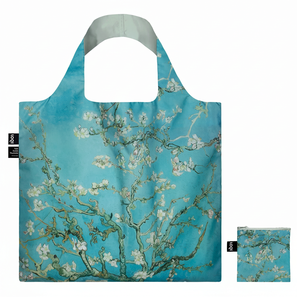whb-superb LOQI Museum Stofftasche in Blau mit Van Gogh Mandelblüten Motiv aus recyceltem Taft