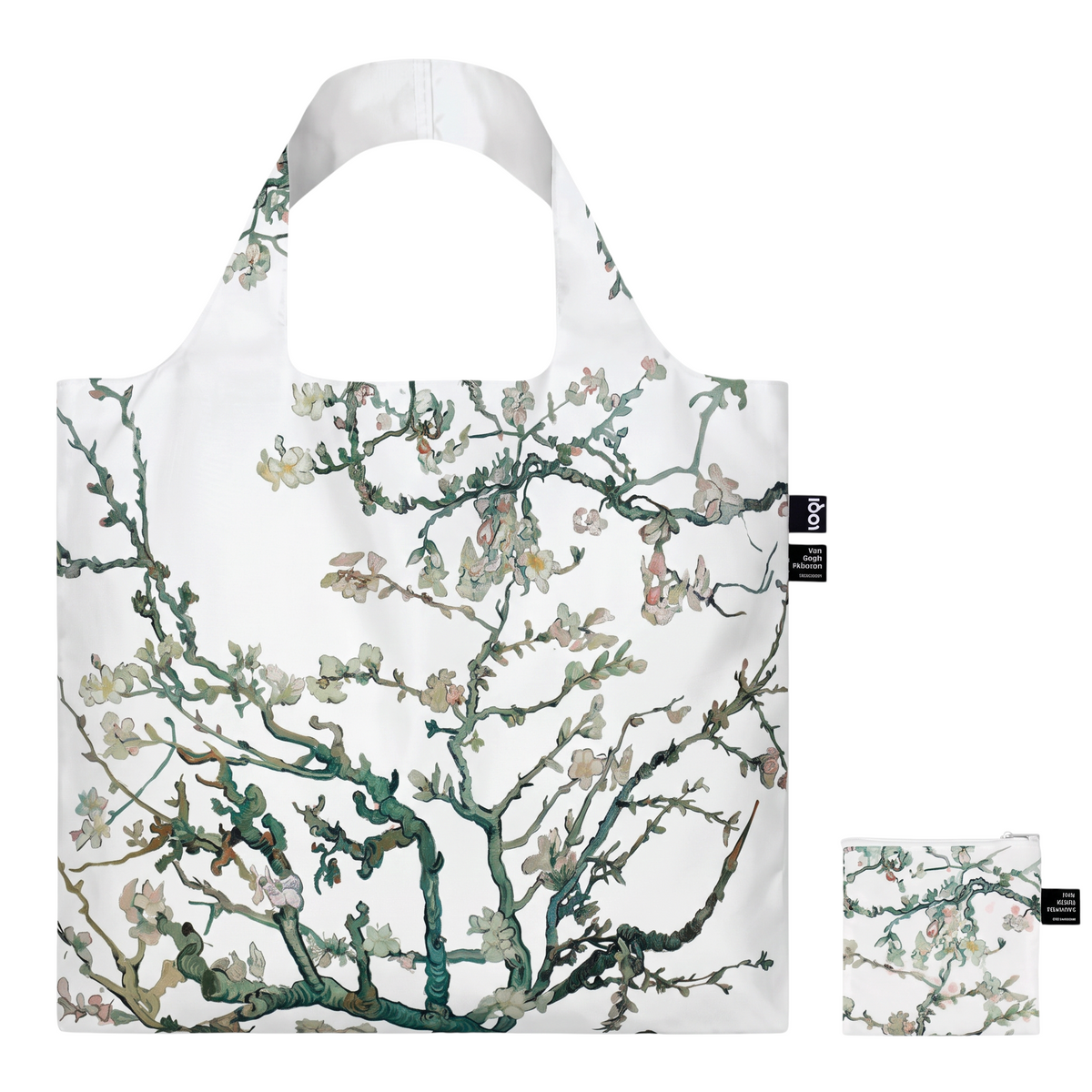 whb-superb LOQI Museum Stofftasche mit Van Gogh Mandelblüten Motiv aus recyceltem Taft in Blau und Weiß