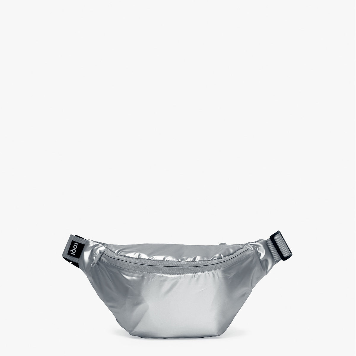 whb-superb LOQI Bauchtasche in glänzendem Silber aus wasserabweisendem Polyester mit Reißverschluss
