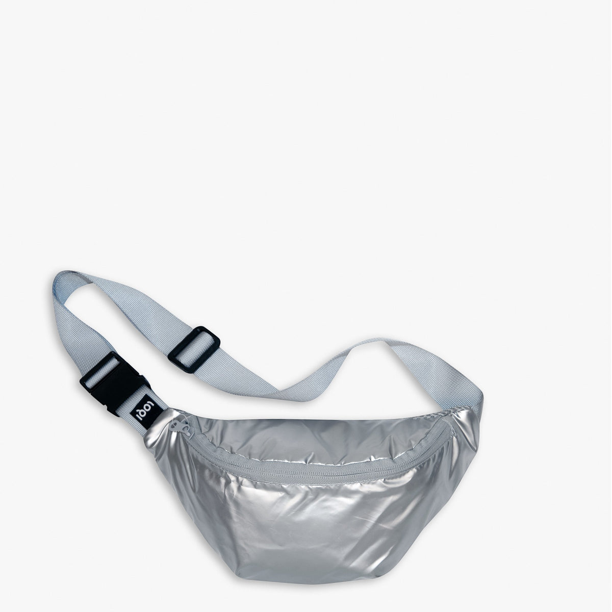 whb-superb LOQI Bauchtasche in glänzendem Silber aus wasserabweisendem Polyester mit verstellbarem Gurt