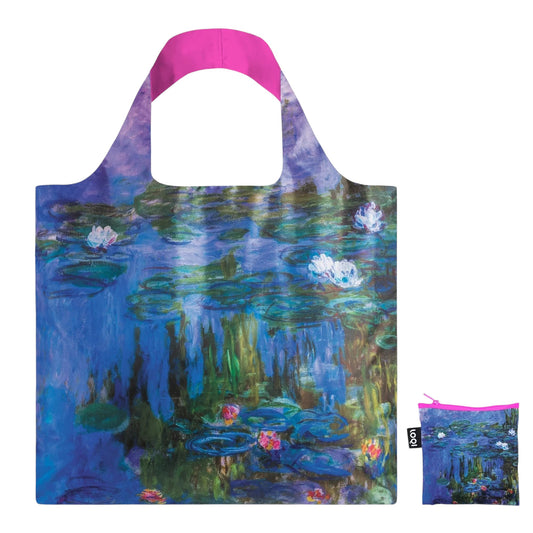 whb-superb LOQI Tragetasche mit Claude Monet Seerosen Motiv in Blau und Pink aus recyceltem Material