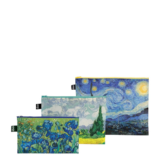 whb-superb LOQI Kosmetiktaschen-Set mit Van Gogh Motiven in drei Größen aus wasserfestem recyceltem Taft