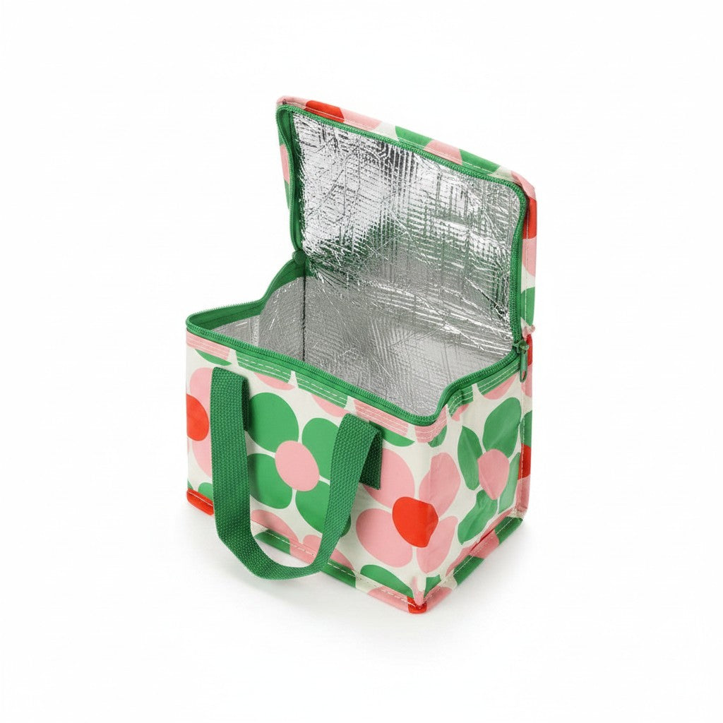 whb-superb Rex London Lunchtasche Daisy aus recyceltem Kunststoff mit pink-grünem Gänseblümchen-Muster und Isolierung