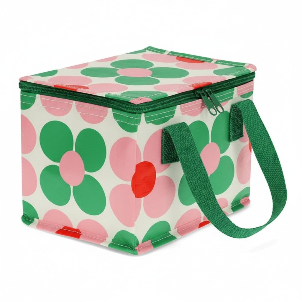 whb-superb isolierte Lunchtasche Daisy in Pink und Grün mit Gänseblümchen-Muster aus recyceltem Kunststoff