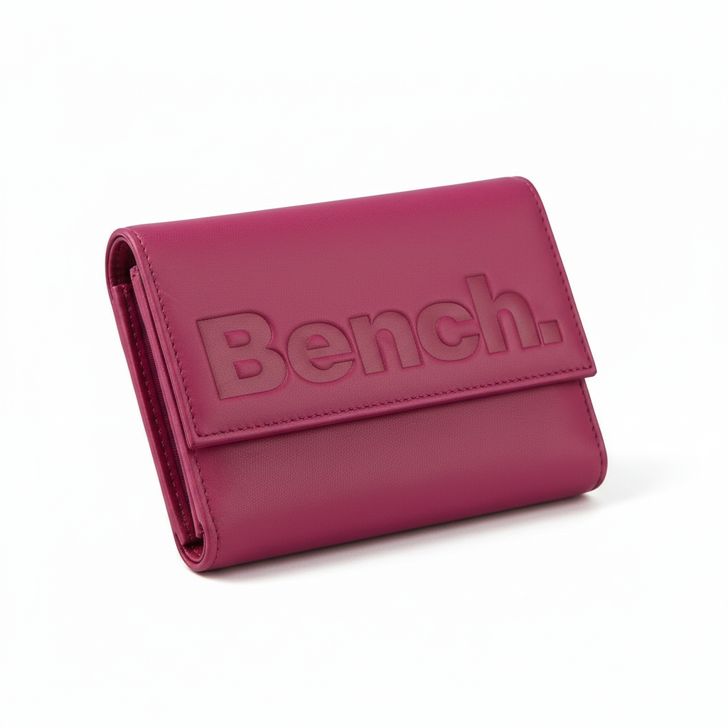 whb-superb Bench Damen Geldbörse aus magenta Leder mit geprägtem Logo auf der Vorderseite