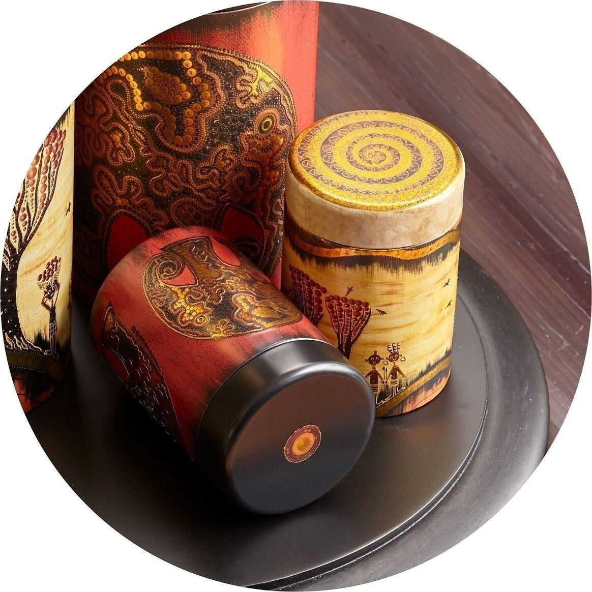 whb-superb runde Metalldose mit afrikanischen Motiven in Rot und Gold, 125g Fassungsvermögen
