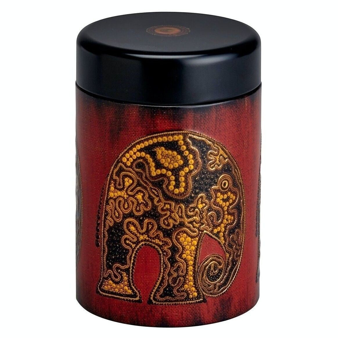 whb-superb runde Metalldose mit afrikanischem Elefantenmotiv in Rot und Gold, 125g Fassungsvermögen