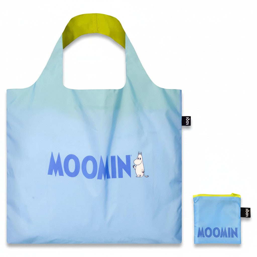 whb-superb MOOMIN Family Einkaufstasche aus blauem recyceltem Polyester mit kleiner Zubehörtasche und Mumin-Motiv