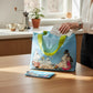 whb-superb MOOMIN Family Einkaufstasche aus recyceltem Polyester in Hellblau mit grünen Henkeln und Zubehörtasche