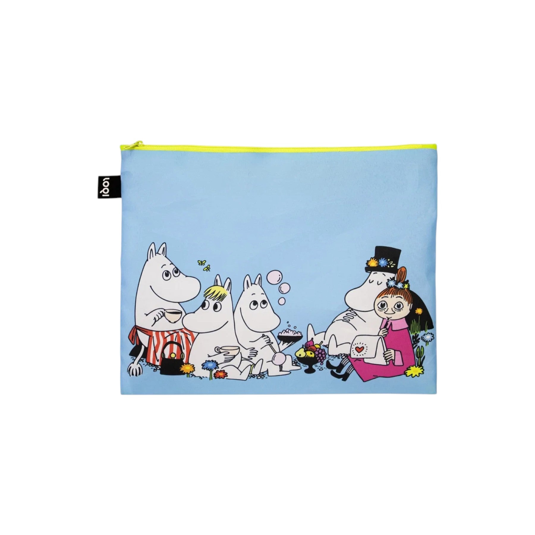 whb-superb Moomin Kosmetiktasche in Blau mit buntem Motiv aus recyceltem, wasserabweisendem Material in Größe L