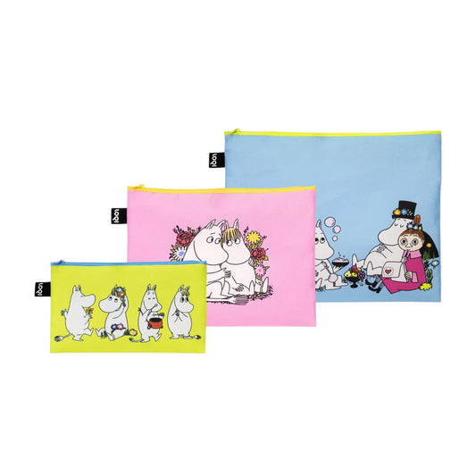 whb-superb Moomin Kosmetiktaschen-Set in Gelb, Pink und Blau aus recyceltem Material mit Reißverschluss
