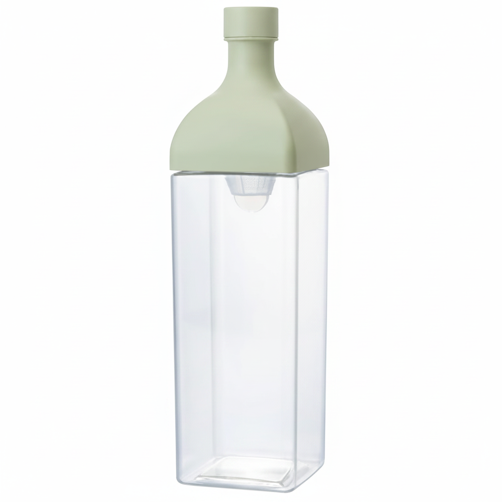 whb-superb quadratische Karaffe in Salbeigrün mit integriertem Siebeinsatz für aromatisiertes Wasser