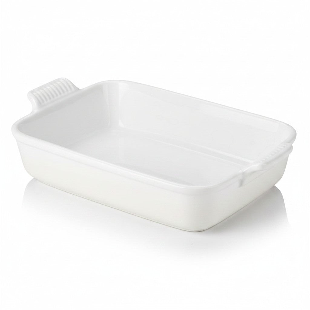 whb-superb Le Creuset rechteckige Auflaufform aus weißem Steinzeug mit 32 cm Länge für den Ofen