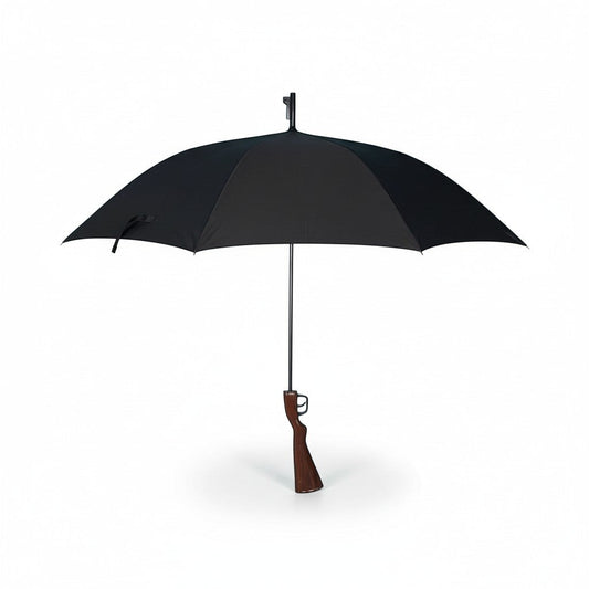 whb-superb Regenschirm Wanted in Schwarz mit Gewehr-Griff und automatischem Öffnungsmechanismus