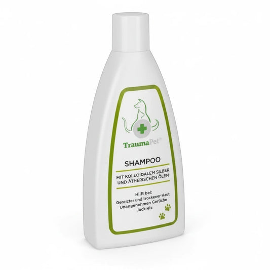 whb-superb TraumaPet Shampoo für Hunde und Katzen mit kolloidalem Silber für empfindliche Haut in weißer Flasche