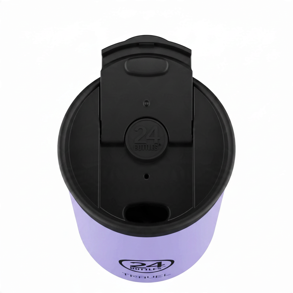 whb-superb 24BOTTLES Travel Tumbler in Violett aus Edelstahl mit schwarzem Sip & Go Deckel von oben