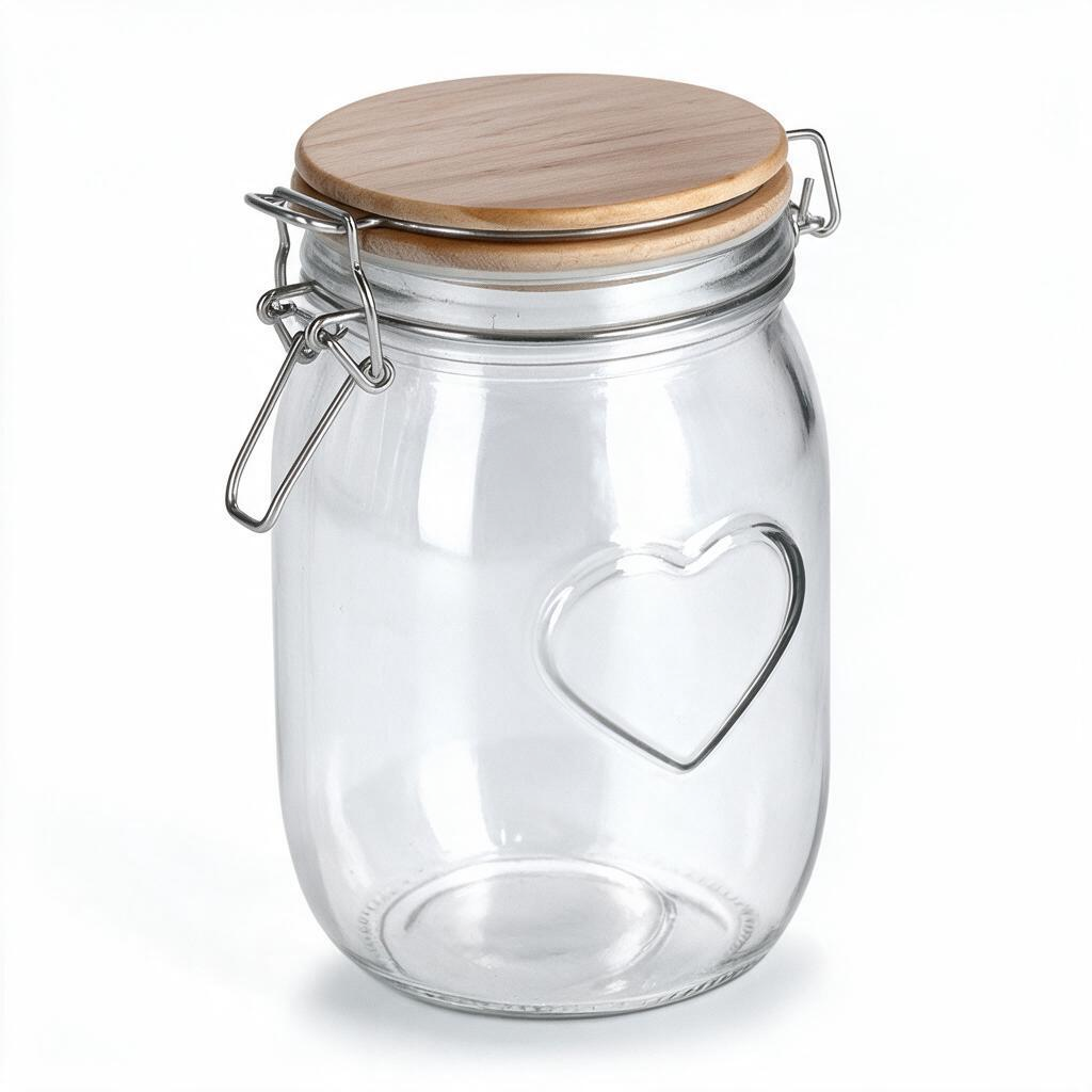 whb-superb Vorratsglas Heart aus Glas mit Kiefernholzdeckel und Bügelverschluss, 1000 ml Fassungsvermögen