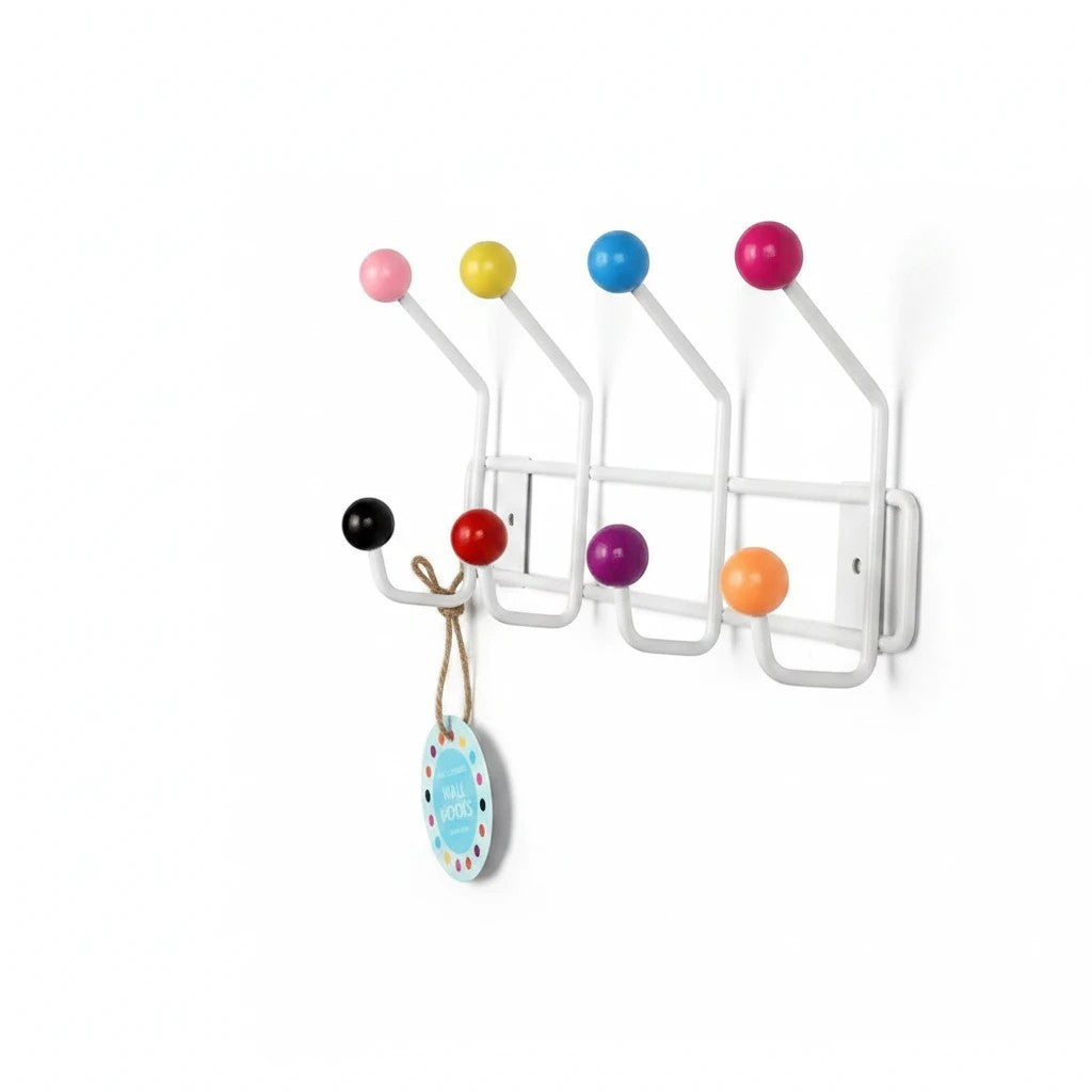 whb-superb Rex London Wandhaken Gumball mit 8 bunten Gummikugeln an weißem Metallgestell für Flur und Kinderzimmer